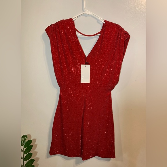 ZARA NWT SHORT DRESS WITH RHINESTONE SHOULDER PADS SIZE M red Valentine’s day - Picture 13 of 16